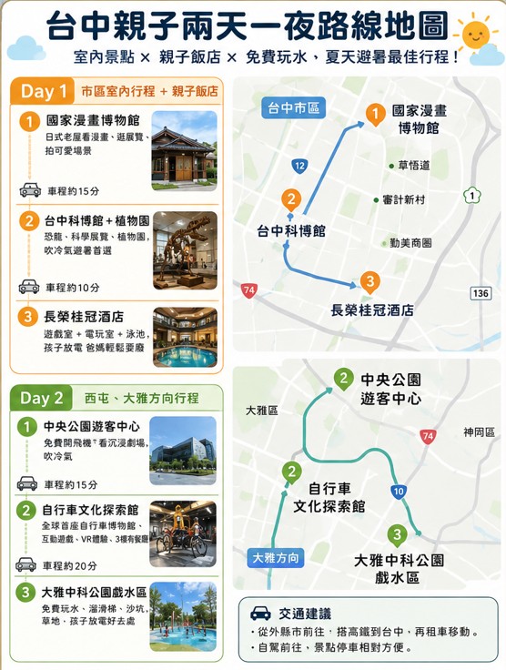 【台中親子兩天一夜】夏天避暑行程，室內景點、親子飯店、免費玩水一次玩